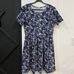 LulaRoe Amelia Fit And Flare Geometric Dress Size 3XL Plus Short Sleeve Stretchy
